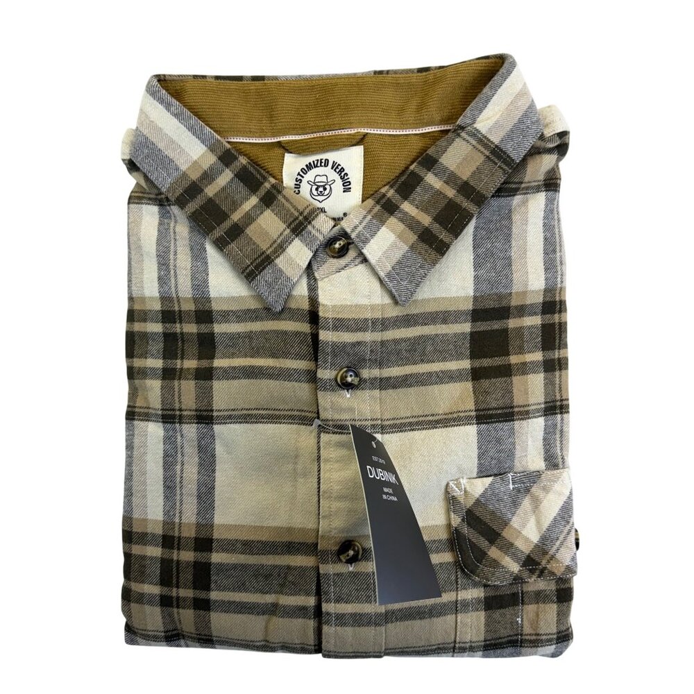 Dubinik Mens Beige Plaid Button-Up Shirt Classic Fit Casual Style Size 2XL - New